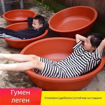 Голям пластмасов леген с удебелено дъно, червен, за домашно ползване — къпане на възрастни и деца