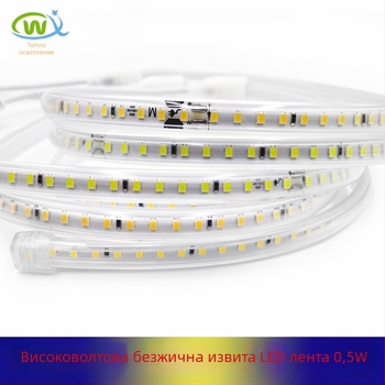 Обновена LED лента 2835, 220V водоустойчива, без външни кабели, 120 LED/м, дължина 1 м, 12W, 28–30 lm на светодиод, 120° лъчение, висока яркост