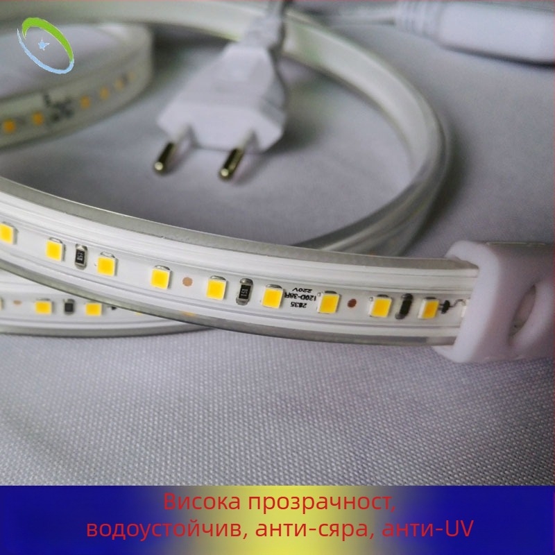 Обновена LED лента 2835, 220V водоустойчива, без външни кабели, 120 LED/м, дължина 1 м, 12W, 28–30 lm на светодиод, 120° лъчение, висока яркост