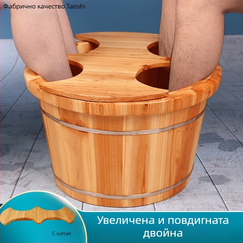 Голяма дървена вана за крака за домашна употреба; кедрово дърво; двойна големина за възрастни и деца; може да се използва и като съд за измиване на лице.