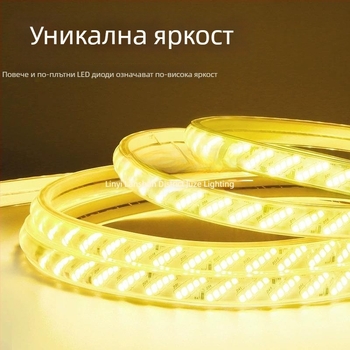 LED гъвкава светлинна лента, 220V, водоустойчива, топла бяла светлина, за таван и външна декорация