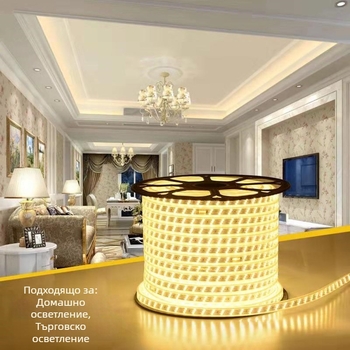 LED лента 2835, 180 диода, 220V, водоустойчива, пълен рулон, вътрешно и външно осветление