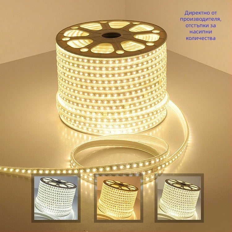 Гъвкава LED лента 2835, двойна редица, 220V, водоустойчива, за външно осветление, висока яркост