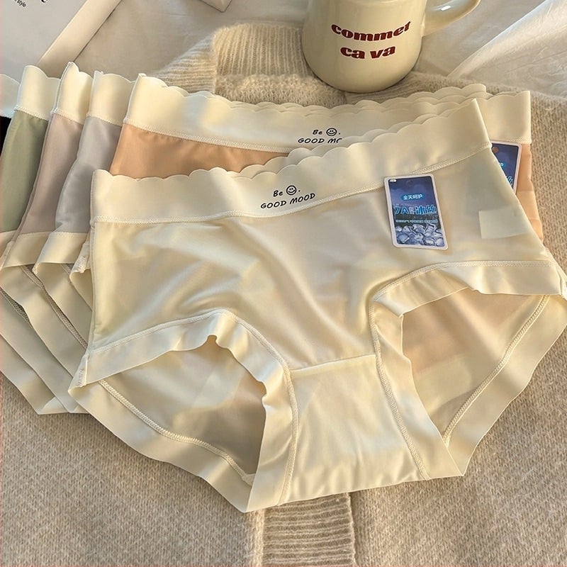 Дамски бикини от Ice Silk без шевове, летни ултра тънки, 7A памучно чатче, средна талия, дишащи, секси