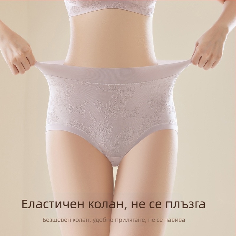 Дамски дантелени бикини с средна талия, голям размер, антибактериална подплата от коприна