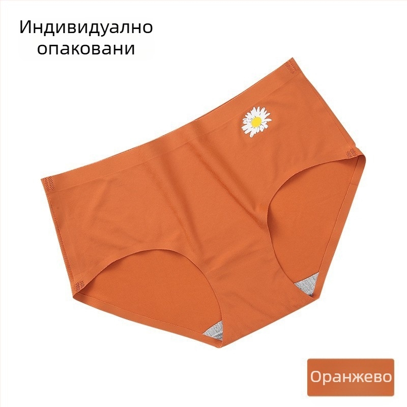 Безшевни дамски долнища от ледена коприна, средно висока талия, принт маргаритки, триъгълни бикини, момичешки стил