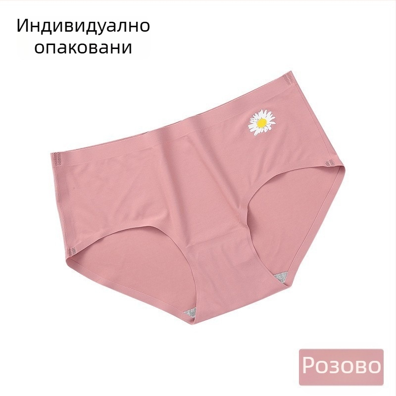 Безшевни дамски долнища от ледена коприна, средно висока талия, принт маргаритки, триъгълни бикини, момичешки стил