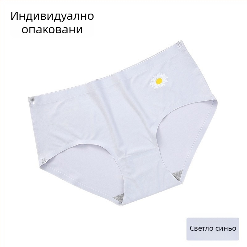 Безшевни дамски долнища от ледена коприна, средно висока талия, принт маргаритки, триъгълни бикини, момичешки стил