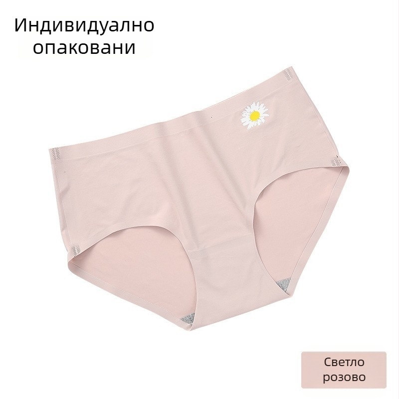 Безшевни дамски долнища от ледена коприна, средно висока талия, принт маргаритки, триъгълни бикини, момичешки стил