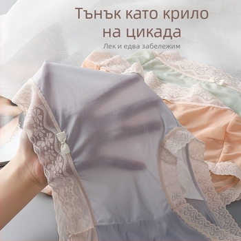 Дамски дантелени прашки в японски стил, дишащи, тънки, със средна талия, антибактериални Ice Silk