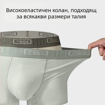 Мъжки боксерки от модал и памук, дишащи, антибактериални, с 100% памучна чатала, средна талия