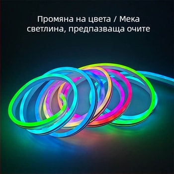 Bluetooth управление чрез приложение: цветна силиконова RGB неоново-атмосферна лента за осветление, променяща цвета, умна, звук-активирана, седемцветни светлинни ефекти