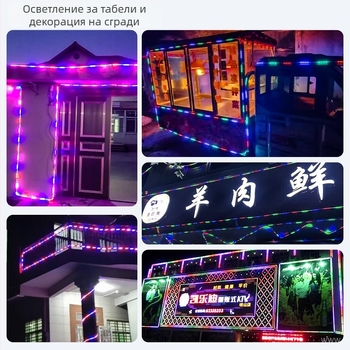 Външна водоустойчива LED лента за рекламни надписи, седемцветна промяна на цветовете, висока яркост, 360 диода, 220V, IP65, дистанционно управление