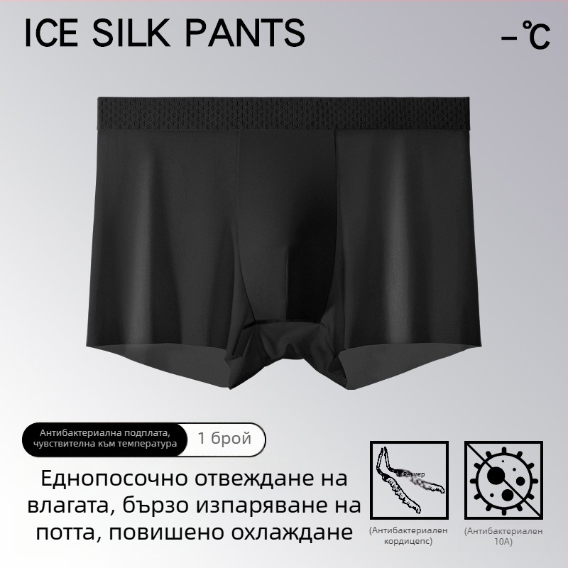 Ice Silk мъжки боксерки, 10A антибактериални Cordyceps, терморегулиращи, ултра тънки за лято