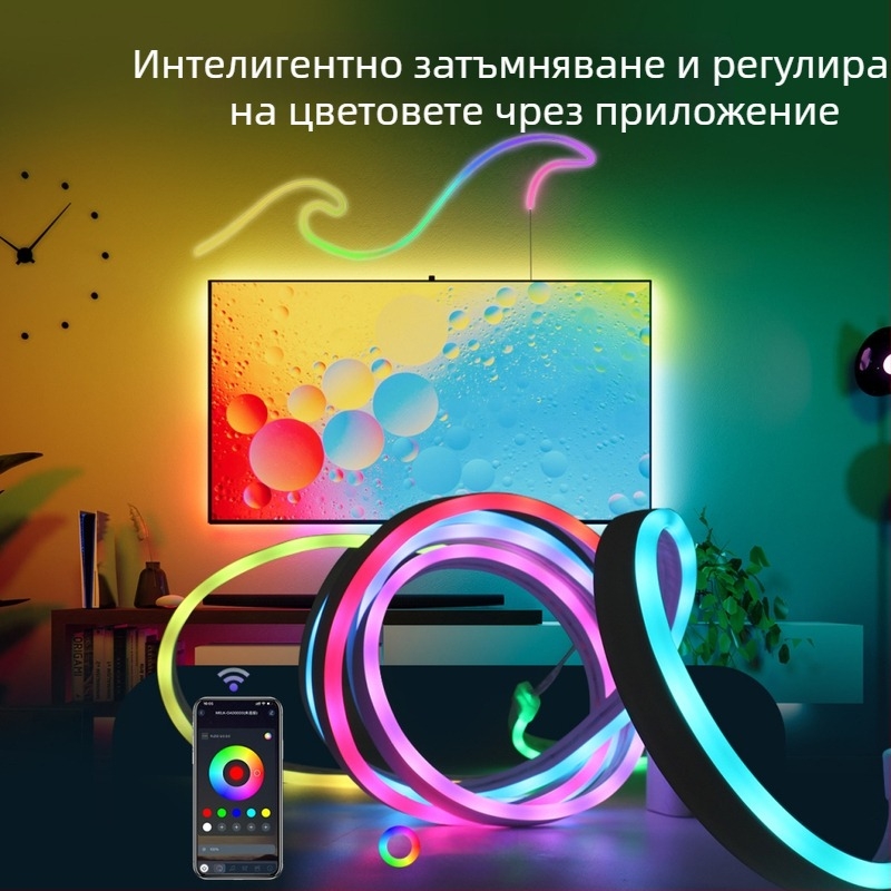 USB цветно Bluetooth музикално интелигентно LED фоново осветление за телевизор, гъвкава силиконова DIY форма