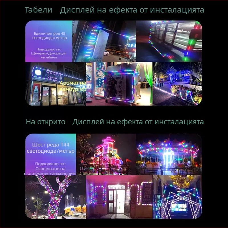 Шестцветна външна LED лента с воден ефект за рекламно знаме, водоустойчива, празнично осветление