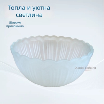 Стъклен абажур за нощно шкафче, подходящ за спалня или бюро, с шарка по корпуса, прозрачен, топла светлина