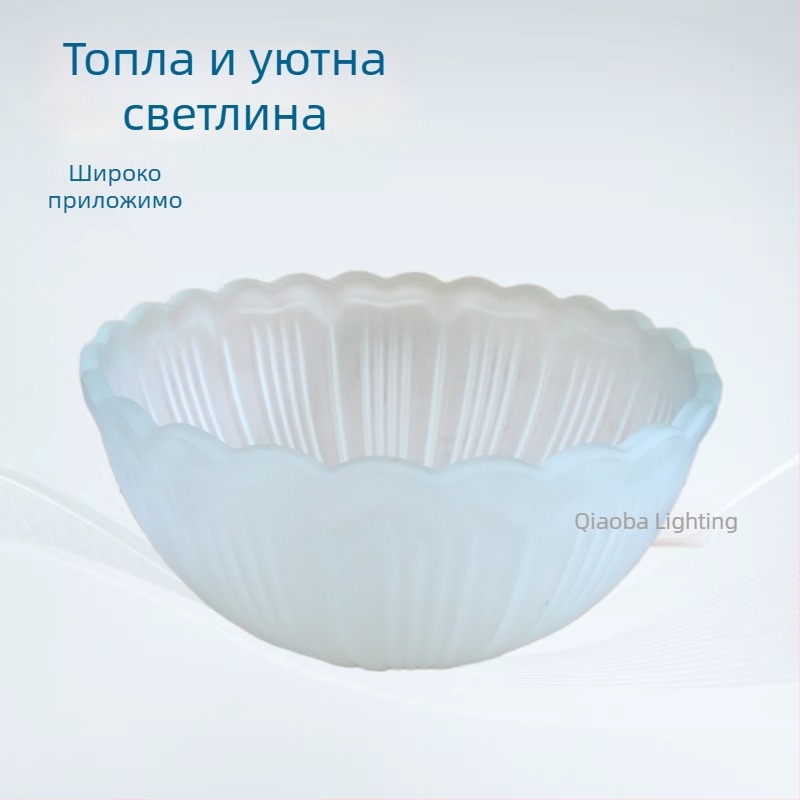 Стъклен абажур за нощно шкафче, подходящ за спалня или бюро, с шарка по корпуса, прозрачен, топла светлина