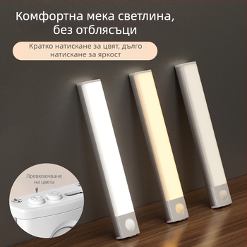 Ултра тънка LED светлина за шкафове с датчик за движение, магнитна самозалепваща лента за гардероб, презареждащ се светодиод за винен шкаф