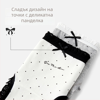 Памучни бикини с панделка, принт на точки, средна талия, памучна чатална подплата, дантелен кант, дишащи за момичета