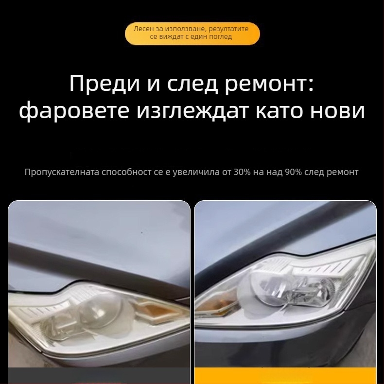 Крем за възстановяване на фарове за автомобили за пожълтели и стареещи лещи