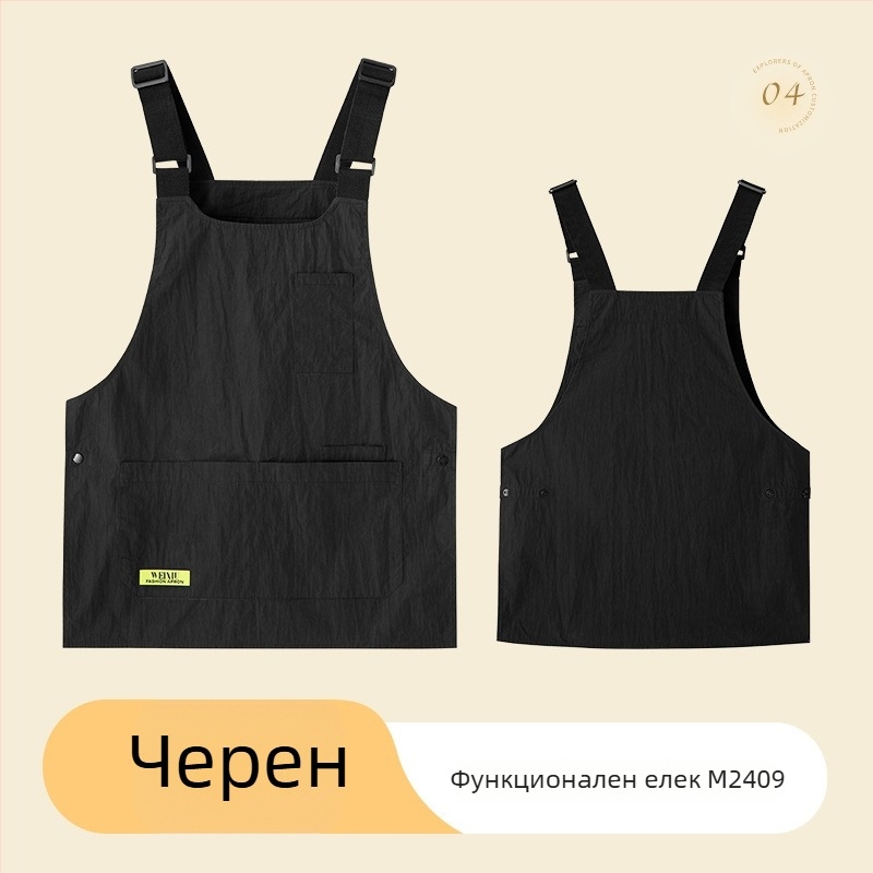Нов модел водоустойчива безръкавна кухненска престилка в японски стил, полиестерно-памучна смес, цветове: джинджър-жълто, черно, светлозелено, тъмносиньо
