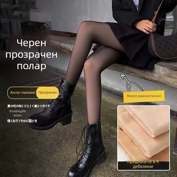 Дамски леггинси с флийсово подплата, дебели и топли за есен и зима, подходящи за външно носене, плюс размер