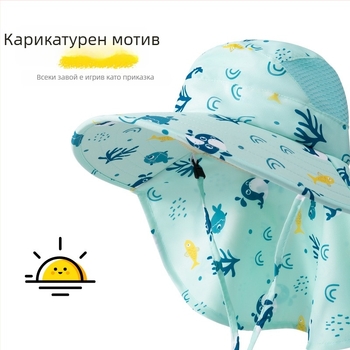 Детска шапка за слънце с широка козирка, UV защита, дишаща, рибарски стил, за лято