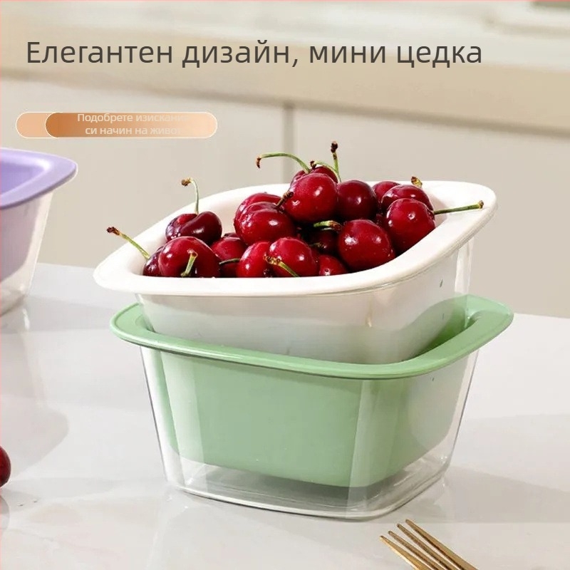 Мини двуетажна кошница за плодове, пластмасова кошница за отцеждане, за кухня и дневна