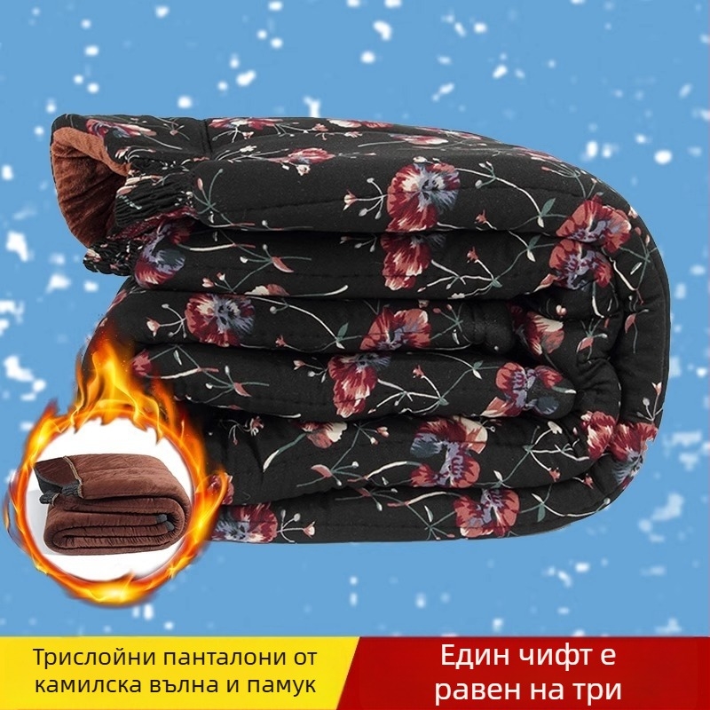 Зимни дамски панталони за възрастни, подплатени с флис, дебели и удобни, флорален принт за външно носене