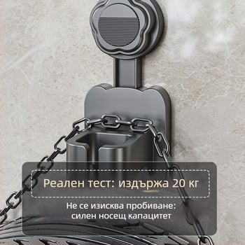 Триъгълен пластмасов държач за сешоар със вакуумна чашка, стенен организатор за баня