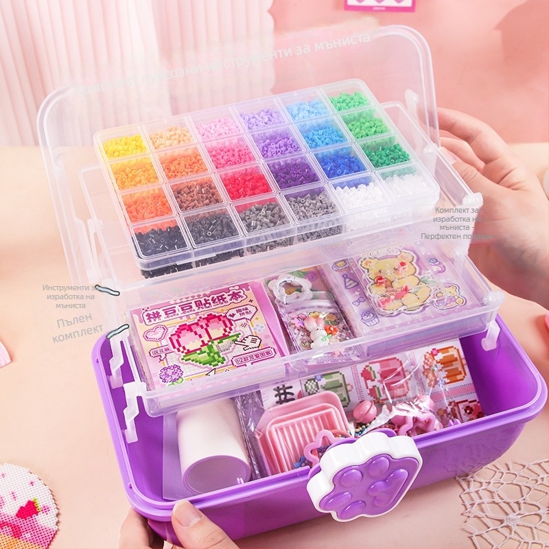 Нов стил DIY цветно изкуство с мъниста за игра, чанта за съхранение, комплект ръчно изработени материали и пълен набор от инструменти