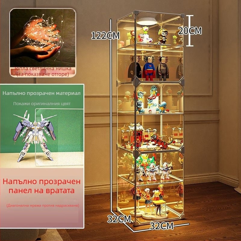Дисплей шкаф с имитация на акрил за съхранение на модели, прахозащитен прозрачен държач за блокчета за домашна употреба