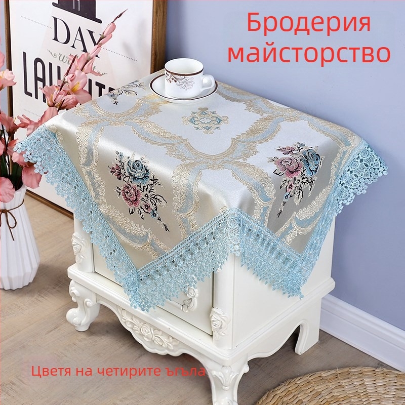 Ленена покривка за нощното шкафче, европейски стил, квадратна покривка за масичка, мултифункционална прахозащита