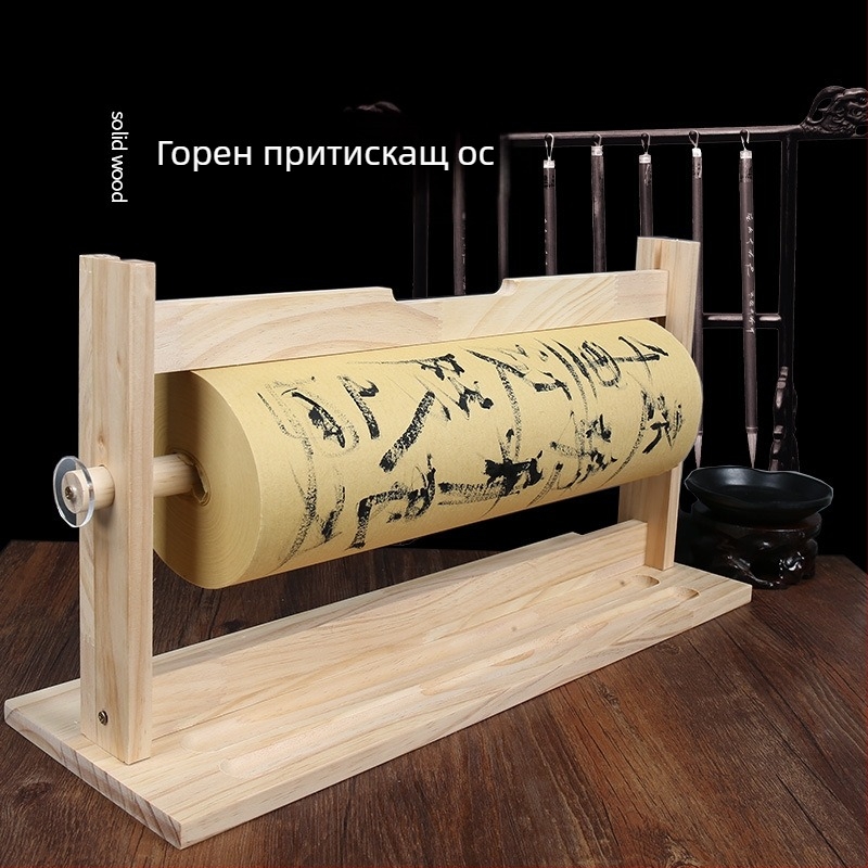 Дървен държач за свитъци за калиграфия и рисуване, дълъг стелаж за свитъци