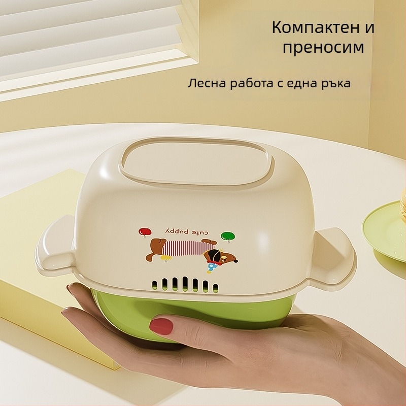 Двупластова кошница за отцеждане, синя, карикатурен плоден мотив, многофункционална PP кошница