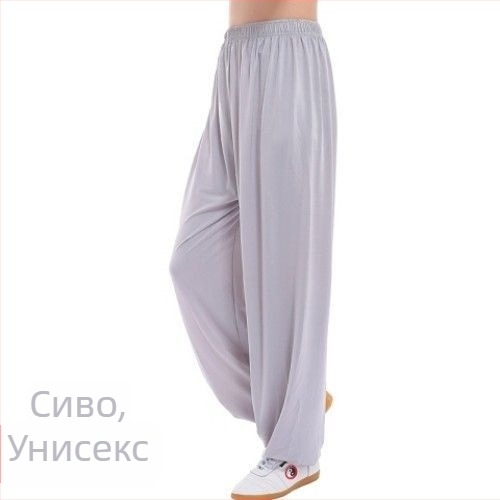 Панталони за Тай Чи от Ice Silk за тренировки, унисекс, голям размер, lantern стил, пролетно-лятно облекло.