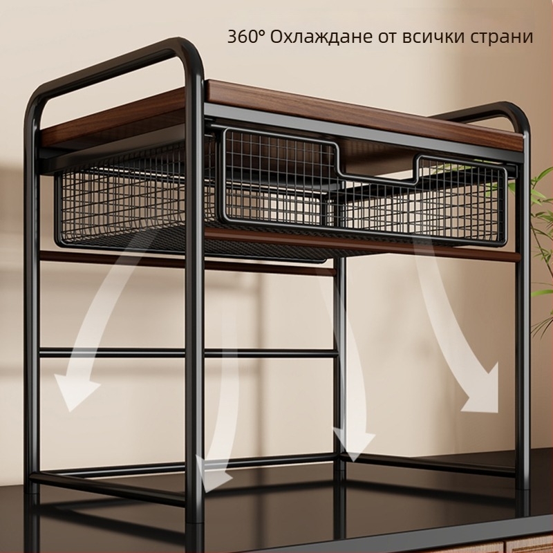 Двуетажна метална поставка за микровълнова фурна за кухня – шкаф за съхранение на уреди и подправки на плота