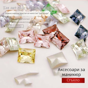 Цирконови украси за нокти с изключително блестящи кристали, заострено дъно, дизайн ледено цвете, прав ъгъл при рязане, бял кристал, неравни форми за нокти