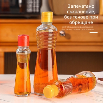 Прозрачна удебелена стъклена бутилка за домашно олио, уплътнена и без протичане, за сусамово масло, соев сос и оцет