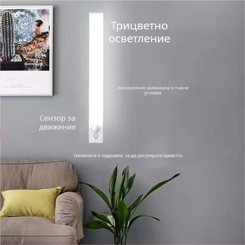 Нов трисцветен LED сензор за движение с магнитна самозалепваща лента — нощна светлина за гардероб, шкаф и коридор