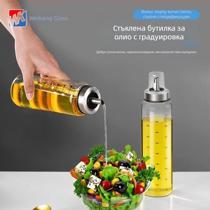 Стъклена кухненска бутилка за олио, без капене и протичане, подходяща за соев сос и оцет; удебелена малка бутилка за сусамово масло.