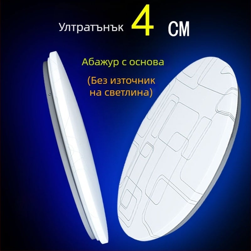 LED кръгла таванна лампа със сенник и корпус – модерен семпъл дизайн за спалня и дневна, комплект осветителни аксесоари