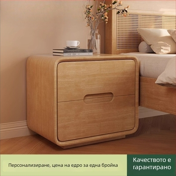 Нощно шкафче от масивно дърво в естествен стил, минималистичен модерен дизайн за спалня, компактно с креативно съхранение
