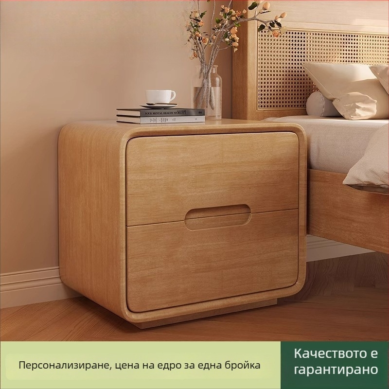 Нощно шкафче от масивно дърво в естествен стил, минималистичен модерен дизайн за спалня, компактно с креативно съхранение