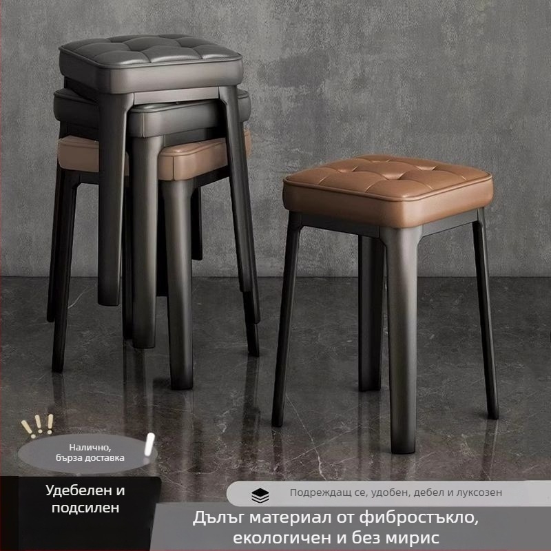 Модерна луксозна тапицирана табуретка за гримиране, омекотена и с висока естетика, подходяща за всекидневна и спалня, компактно съхранение
