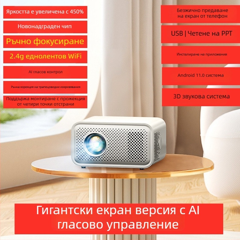2025 нов проекционен прожектор за дом – за спалня и домашен кинотеатър, Wi‑Fi, дублиране на екрана от телефона, 5G за общежитие