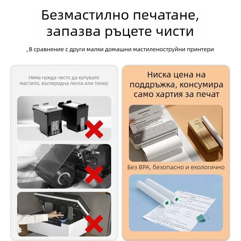 Мини принтер A4 за домашна употреба, преносим принтер без мастило за домашни задачи и учебни листове