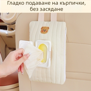 Държач за кутия за салфетки за кола – подвесна торбичка за влажни кърпички, с карикатурен дизайн за автомобил и бебешка количка