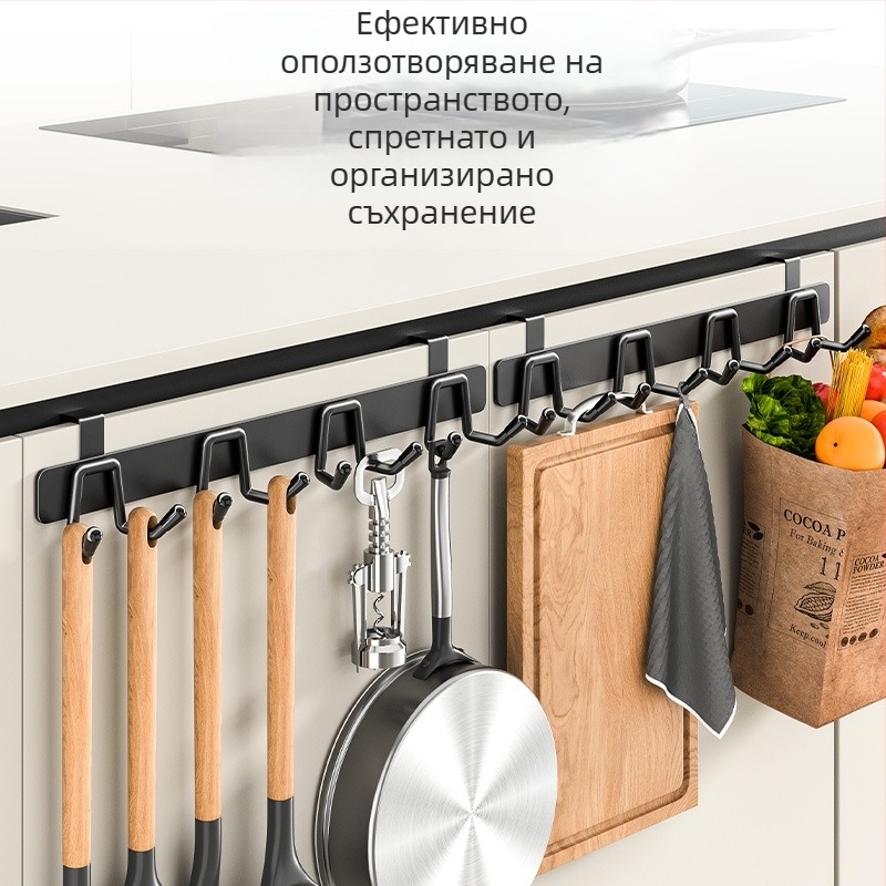 Неръждаеми стоманени закачалки за врата на шкаф, двойна редица, без пробиване, за съхранение зад вратата в кухня и баня